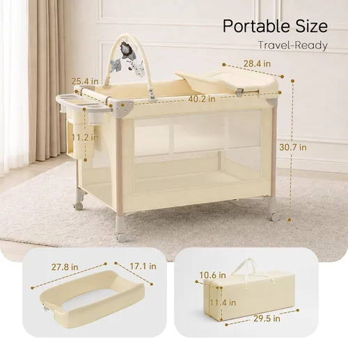 Vista 6 de Uuoeebb Cuna de bebé 4 en 1, moisés plegable de un solo toque Beige