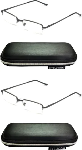 Vista 9 de Paquete de 2 lentes de lectura rectangulares de metal con media montura con estuche para hombres y mujeres