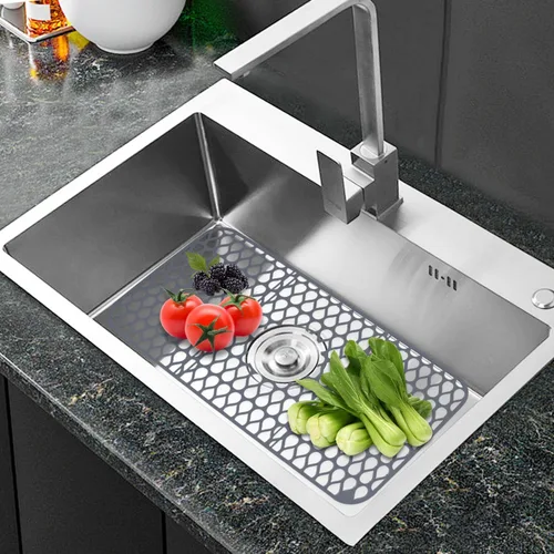 Vista 8 de NICE DAY Tapete para fregadero, protectores de fregadero de cocina, antideslizante, sin PVC, de silicona, pequeño, 12.8 x 11.3 pulgadas