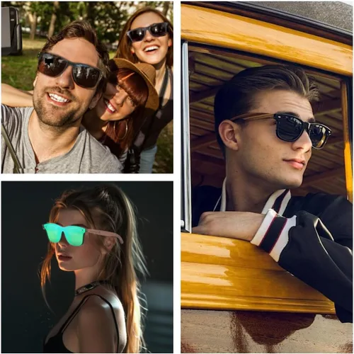 Vista 4 de Lentes de sol de bambú hechos a mano con cristales polarizados para hombres y mujeres