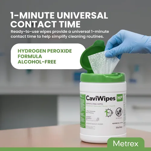 Vista 6 de Metrex CaviWipes HP Toallitas desinfectantes con peróxido de hidrógeno, desinfectante de superficies de grado hospitalario sin blanqueador, mata