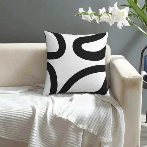 Vista 4 de Funda de almohada en blanco y negro, fundas de almohada negras, decoración del hogar moderna en negro y blanco, fundas de almohada blancas, funda