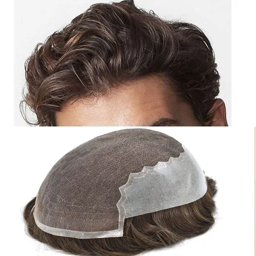 Vista 32 de Toupee para hombres pieza de pelo suave suizo encaje real sistema de cabello humano reemplazo blanqueado nudo mens tupé sistema de pelo para hombres