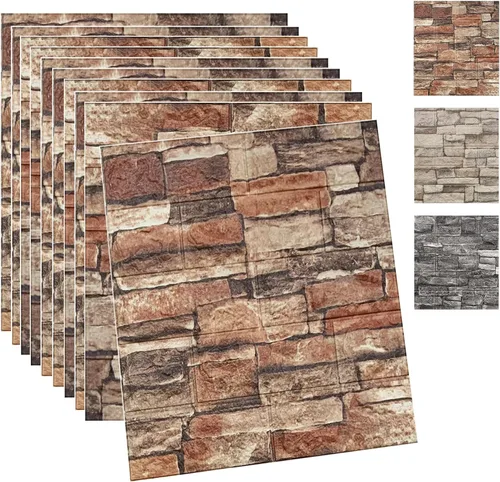 Vista 8 de Yutianli 10PSC 3D paneles de pared despegar y pegar ladrillo falso paneles de pared autoadhesivos 3D ladrillo papel pintado espuma piedra panel
