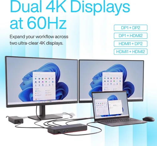 Vista 3 de 40AF0135US Lenovo Docking Station Dual Monitor - ThinkPad Dock USB-C, USB-A