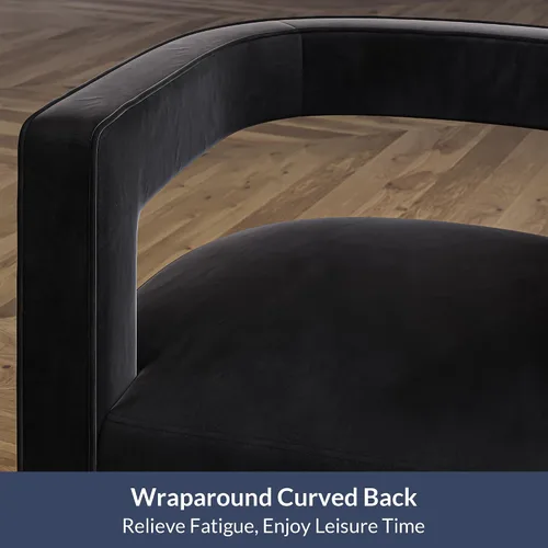 Vista 6 de BELLEZE Silla de Acento Giratoria Tipo Barril, Silla Redonda Moderna Tapizada con Brazos Cómoda de Terciopelo con Respaldo Curvado con Base Dorada