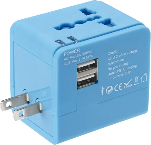 Vista 2 de Lewis N. Clark Global Adapter con cargador USB, Azul), EK150BLU