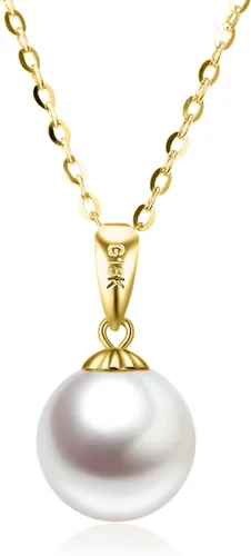 Vista 8 de Collares de perlas de oro de 14 quilates para mujer con colgante de oro de 18 quilates (perla cultivada de agua dulce), regalo de oro real