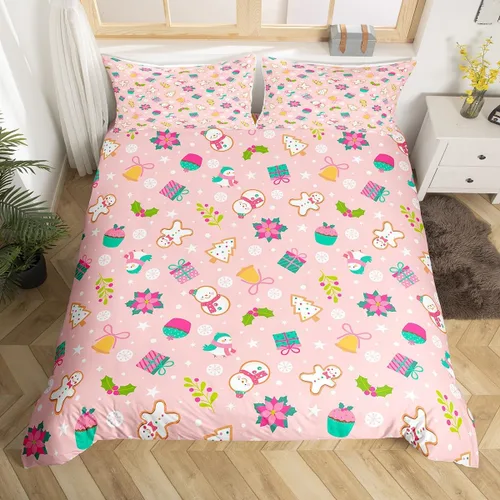 Vista 16 de Feelyou Juego de ropa de cama de Navidad gris para niños, tamaño individual, funda de edredón enana de Navidad para niños, niñas, adolescentes