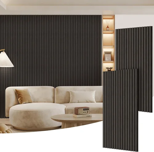 Vista 25 de Paquete de 2 paneles de madera para pared, paneles acústicos de listones de madera de 48 x 24 pulgadas, paneles acústicos para decoración de paredes