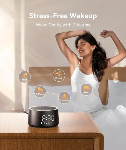 Vista 5 de Dreamegg Máquina de Sonido para Dormir - Máquina de Sonido de Ruido Blanco D1 Nova para Bebé y Adulto con Reloj Despertador, Sonidos Relajantes