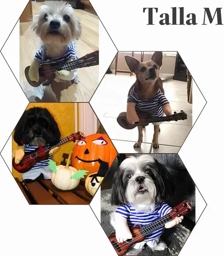 Vista 6 de NACOCO - Disfraz de guitarrista para mascotas, para Halloween, Navidad, cosplay, fiesta, ropa divertida para perros y gatos
