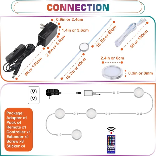 Vista 2 de RGBW - Kit de iluminación LED para debajo del gabinete, regulable, enchufe