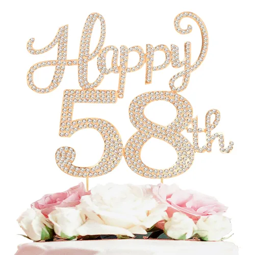 Vista 60 de LASKYER Decoración de feliz cumpleaños número 10, decoración de pastel de diamantes de imitación dorados de 10º cumpleaños – Letrero de metal