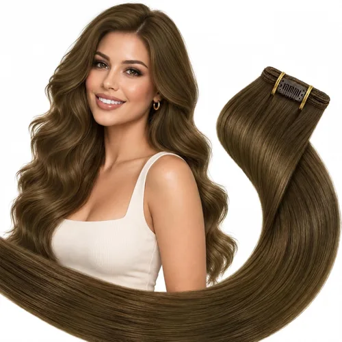 Vista 15 de Ve Sunny Extensiones de cabello humano real con clip balayage, color marrón castaño degradado a rubio, 12 pulgadas, 5 unidades, 2.82 onzas