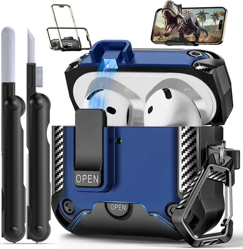 Vista 9 de Funda para AirPods Pro de 2ª Generación con Soporte para Teléfono, Protección Completa contra Caídas con Diseño de Interruptor Automático a Presión