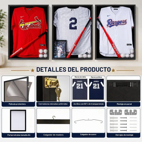 Vista 5 de Snail Caja de sombra de exhibición de uniformes militares y jerseys extra Negro XL