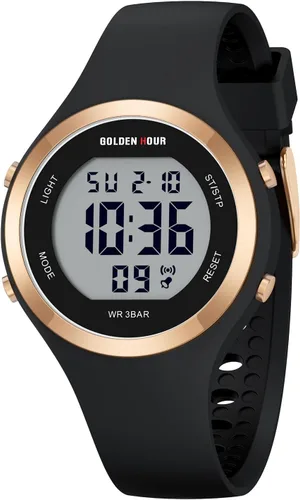 Vista 12 de GOLDEN HOUR Reloj deportivo impermeable para mujer con cronógrafo digital y correa de silicona