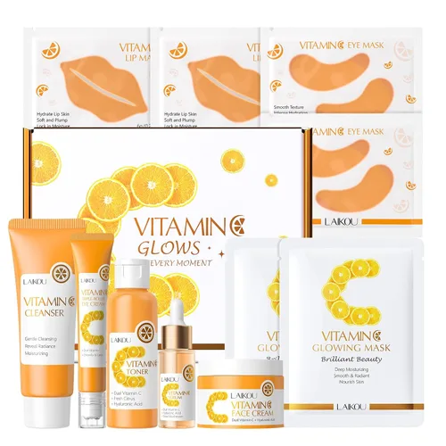 Vista 9 de LAIKOU Cuidado de la piel con vitamina C, juego de cuidado de la piel con suero, crema para ojos, crema facial para mujeres, adolescentes, niñas