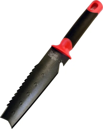 Vista 3 de Root Slayer 16211 Cuchillo de tierra de jardín con hoja dentada para excavar, deshierbar y cortar raíces, herramienta de acero, color rojo