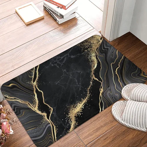 Vista 11 de Alfombras de baño negras y doradas para decoración de baño, alfombra de baño de mármol absorbente, alfombra antideslizante para piso, alfombras
