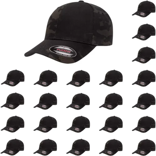 Vista 22 de Gorra de béisbol Flexfit Wooly Combed Premium de 6 paneles estructurada Ajuste elástico Paquete al por mayor disponible Negro