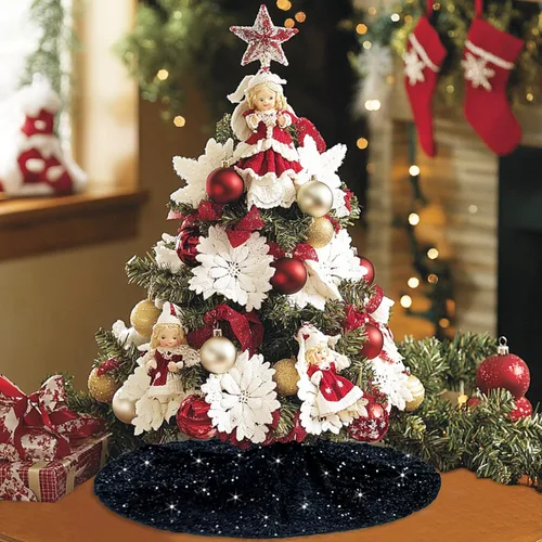 Vista 4 de FOTSHARER Falda de Árbol de Navidad Negra de 21 Pulgadas Falda de Árbol de Lentejuelas de Sirena de Terciopelo Faldas de Árbol de Halloween