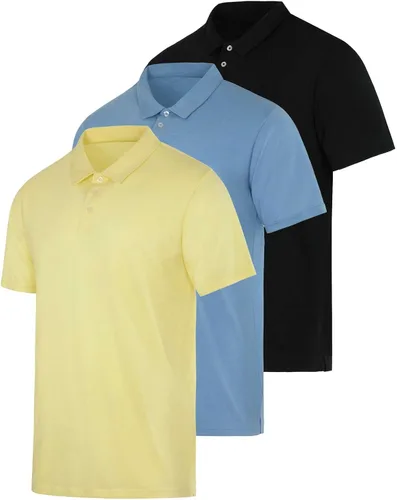 Vista 13 de Real Essentials 3 Pack: Polo de manga corta de jersey de algodón transpirable de secado rápido para hombre casual