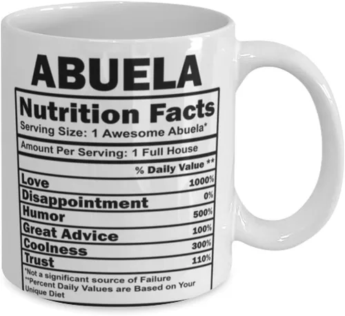 Vista 2 de ODDITEES Taza divertida de Abuela con información nutricional de Abuela Taza de café 11oz Blanco