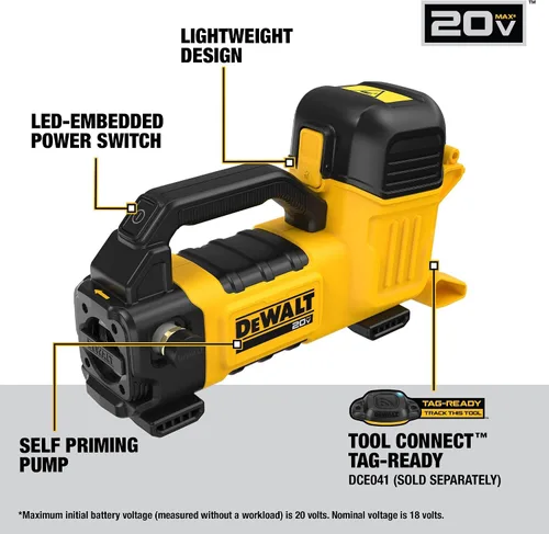 Vista 2 de DEWALT Bomba de Transferencia 20V MAX, 10 GPM, Potente y Ligera, Versatilidad de Grado Profesional, Solo Herramienta (DCE050B)
