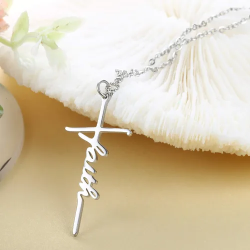 Vista 4 de Jewenova Collar de cruz de fe, collar con colgante de fuerza de esperanza amada, joyería religiosa, regalo para mujer, collar de cadena con colgante