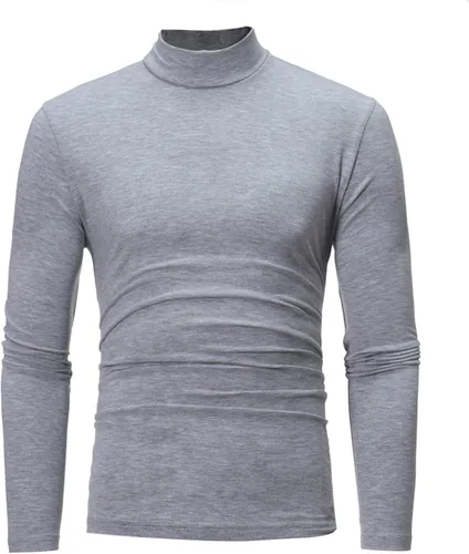 Vista 2 de Camisetas negras para hombre 2023 de manga larga cuello alto cálido suéter casual suave cómodo sólido Mock Pullover Undershirt