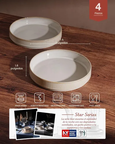 Vista 2 de famiware Star 7.5" Juego de cuencos de pasta, juego de cuencos para ensalada de 4, esmalte reactivo doble, apilable, ideal para tu amigo
