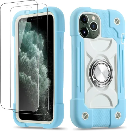 Vista 43 de Funda para iPhone 11 de 6.1 pulgadas con soporte de anillo, con 2 protectores de pantalla de vidrio, resistente a los golpes, resistente a
