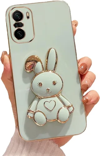 Vista 75 de Funda con soporte de conejo de corazón para Xiaomi Redmi A1, galvanizado suave TPU protector delgado a prueba de golpes con lindo conejito soporte