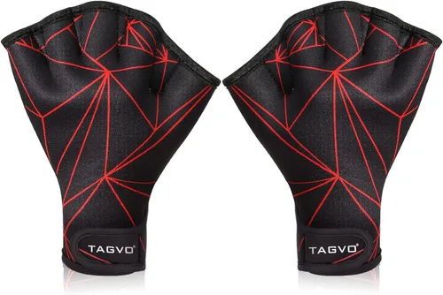 Vista 8 de TAGVO Guantes acuáticos de natación, guantes acuáticos para ayudar a la resistencia de la parte superior del cuerpo, guantes de natación con malla