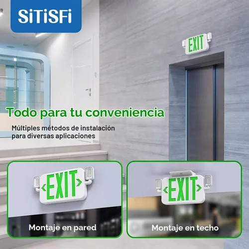 Vista 4 de Luz LED combinada de salida de emergencia con dos luces principales ajustables y batería de respaldo, iluminación de salida de emergencia comercial
