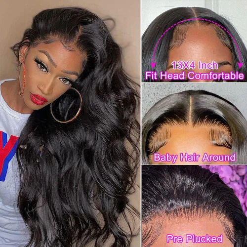 Vista 5 de Foreverlove - Pelucas de encaje frontal de onda corporal, de cabello humano virgen brasileño sin procesar, Remy, pre-arrancadas con cabello pequeño