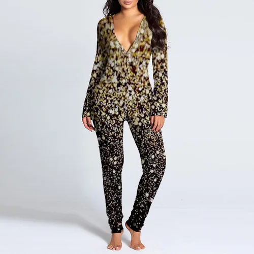 Vista 4 de Cafuvv Monos para mujer ropa dormir informal Color degradado mono de manga larga con botones monos largos mamelucos una