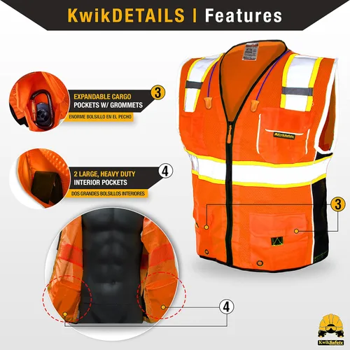 Vista 5 de KwikSafety CLASSIC & SUPREME Safety Vest Class 2 ANSI OSHA Hi Vis Vest