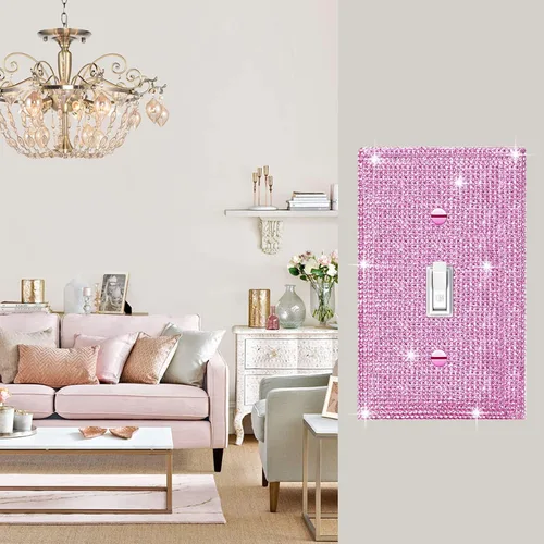 Vista 4 de 4 piezas de placa de pared rosa plateado brillante cubierta decorativa interruptor de luz cubierta de interruptor de palanca única diamantes
