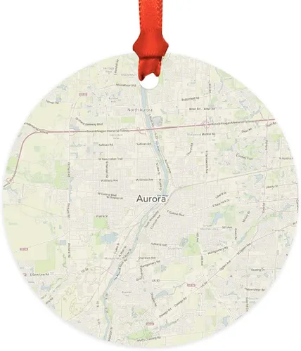Vista 14 de Andaz Press Mapa de la ciudad de Estados Unidos redondo de madera natural MDF ornamento de Navidad, Akron, Ohio Vintage Mapa, 1 paquete, larga