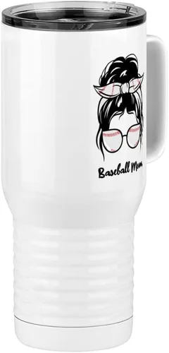 Vista 4 de Just So Posh Vaso de béisbol para mamá, taza de café de viaje con asa y tapa deslizante, color blanco de 20 onzas, color camello polar, acero