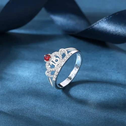 Vista 5 de Piedras de nacimiento joyería para hija, regalos de plata, anillos de quinceañera, anillos de quinceañera, anillo de corazón abierto, circonita