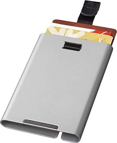 Vista 5 de Tarjetero de metal delgado personalizado + caja de regalo Diseña un regalo verdaderamente único Protector RFID grabado con láser, plateado