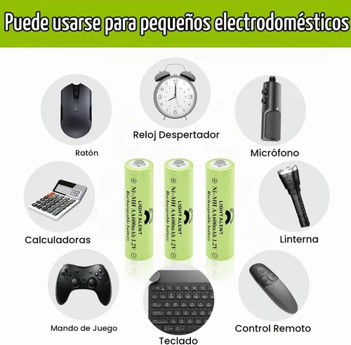 Vista 7 de Lightalent Pilas Recargables Ni-MH AA, Batería Precargada de Alta Capacidad Doble A 1.2V para Luces Solares Exteriores (AA-600mAh-12pack)