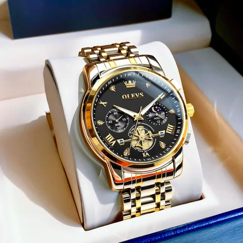 Vista 6 de OLEVS Relojes para hombre de acero inoxidable con cronógrafo, reloj de pulsera grande analógico de cuarzo, relojes de vestir impermeables de moda