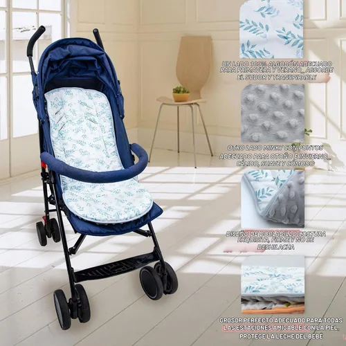Vista 4 de Cojín para cochecito de bebé, suave Minky punteado e impreso, reversible, universal, transpirable y suave, inserto de asiento de automóvil infantil