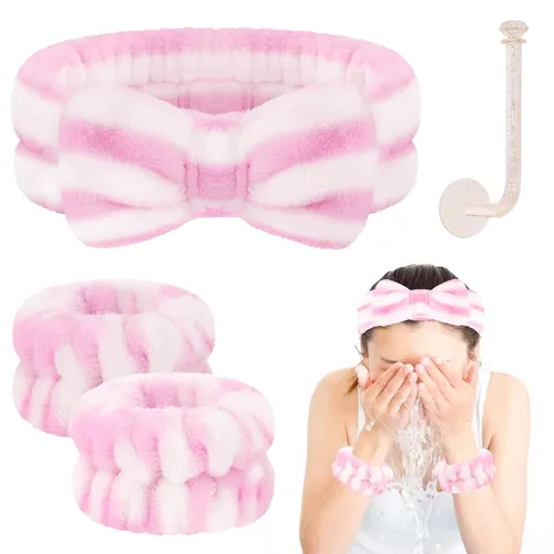 Vista 19 de CERETIA Juego de lavado facial – diadema, pulseras con soporte, toallas de muñeca de spa absorbentes de microfibra