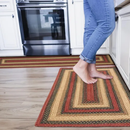 Vista 134 de Homespice Apple Pie - Alfombra ovalada roja de 2 x 3 pies, alfombra de cocina trenzada para decoración primitiva y rústica, reversible, yute sin